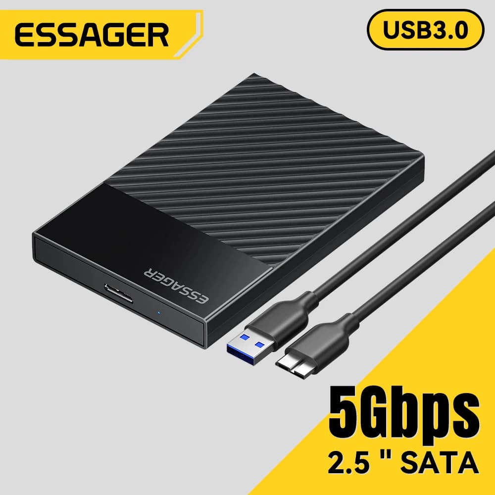 Essager Custodia SATA da 2,5 pollici Custodia HDD USB 3.0 Custodia per disco rigido esterno SSD Custodia per disco rigido SATA da 5 Gbps Cavo adattatore