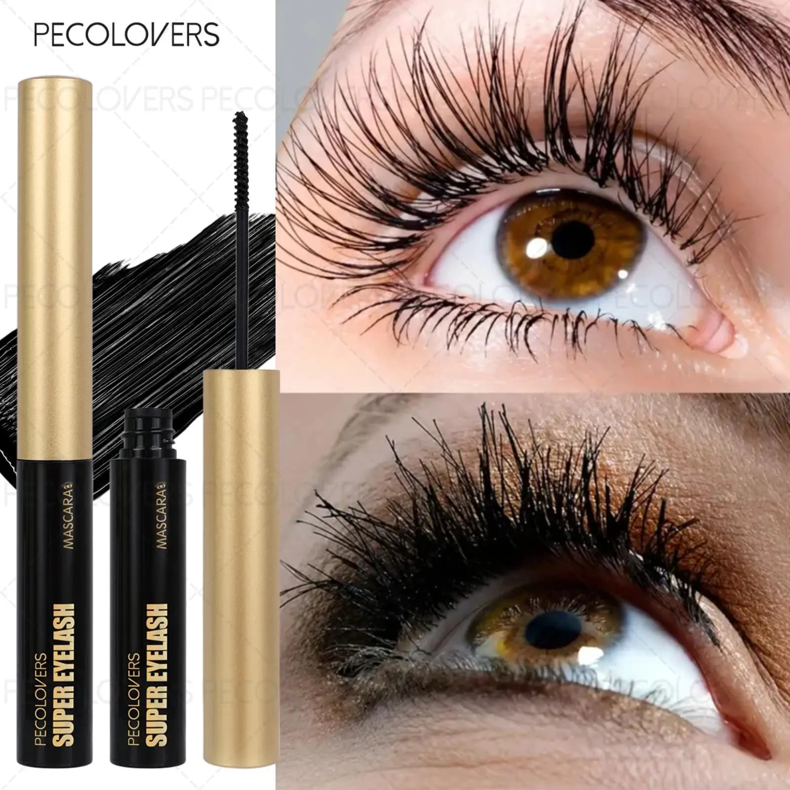 1PC Golden Tube Mascara, Black Eyelashes, Naturally Enlarges Eyes, Long Life Waterproof, Eye Cosmetics
