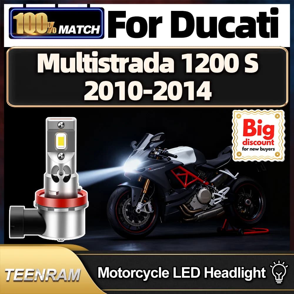 TEENRAM 1/2PCS Moto LED Lampadine per fari Hi/Lo Moto Faro Ampoule Per Ducati Multistrada 1200 S 2010 2011 2012 2013 2014