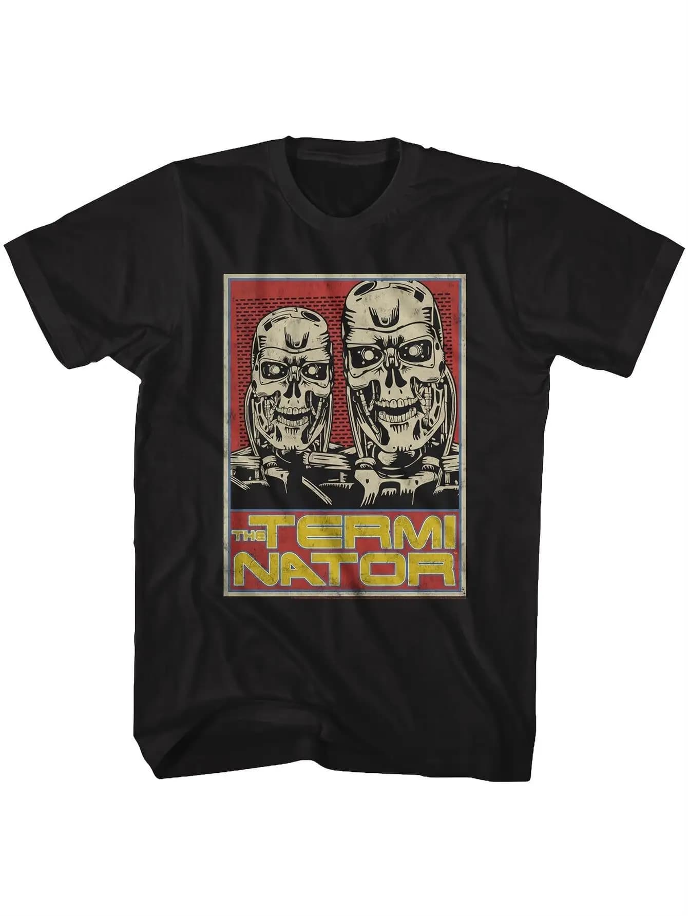 T-shirt da uomo con stampa grafica nera del film Terminator: Giorno di Giudizio - Design Teschio e Fiamme - "You Can Run But You Can't Avoid"
