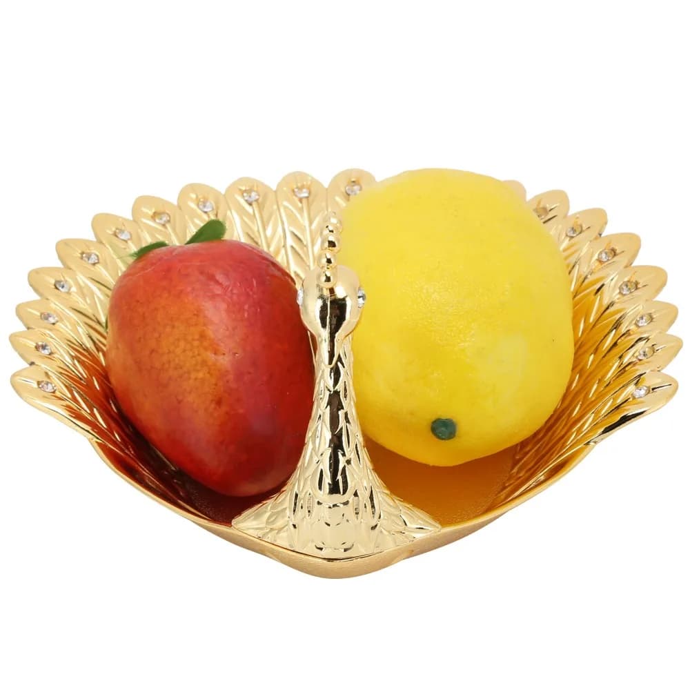 4PCS Golden Metal Fruit Plate Diamond Peacock Dried Fruit Tray Buffet Tray Party Snacks Serving Bowl Plate Hotel Buffet