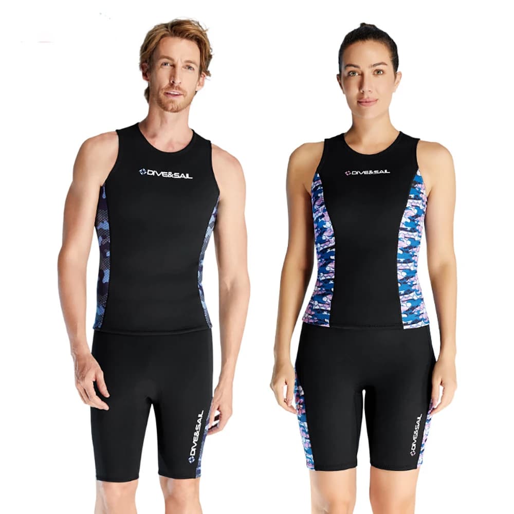 Uomo Donna 2mm/3mm Neoprene Senza maniche Muta Gilet da bagno Giacca Pantaloncini Protezione UV Muta da sub Costume da bagno Pantaloni Mute da surf
