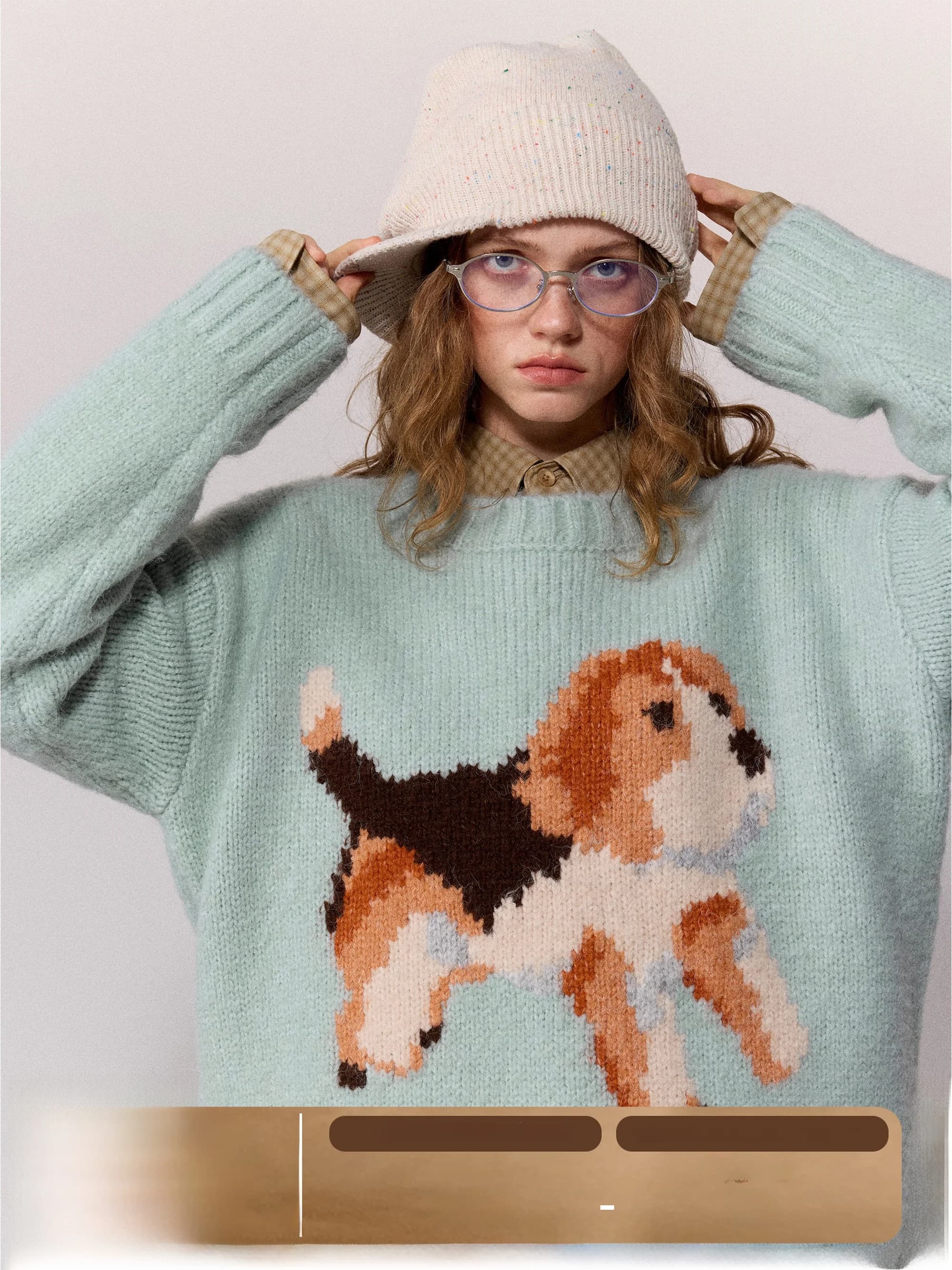 Maglione Lavorato a Maglia Largo Monterest con Motivo Cane, Girocollo, Spalle Cadenti, Lavorazione a Maglia Grossa, Stile Casual Giovanile e Rilassato