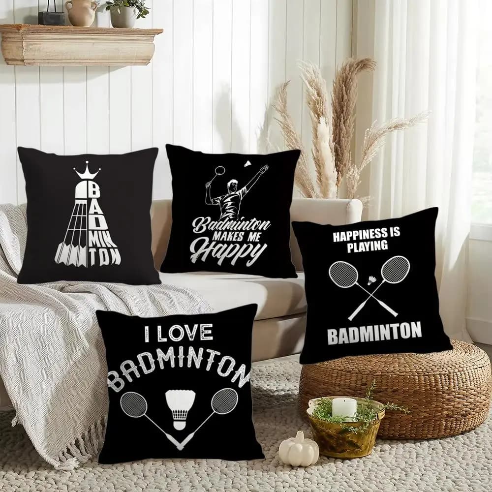 Fodera per cuscino sportivo da badminton in peluche corto, stampa fronte-retro, lavabile in lavatrice, per l'inverno caldo