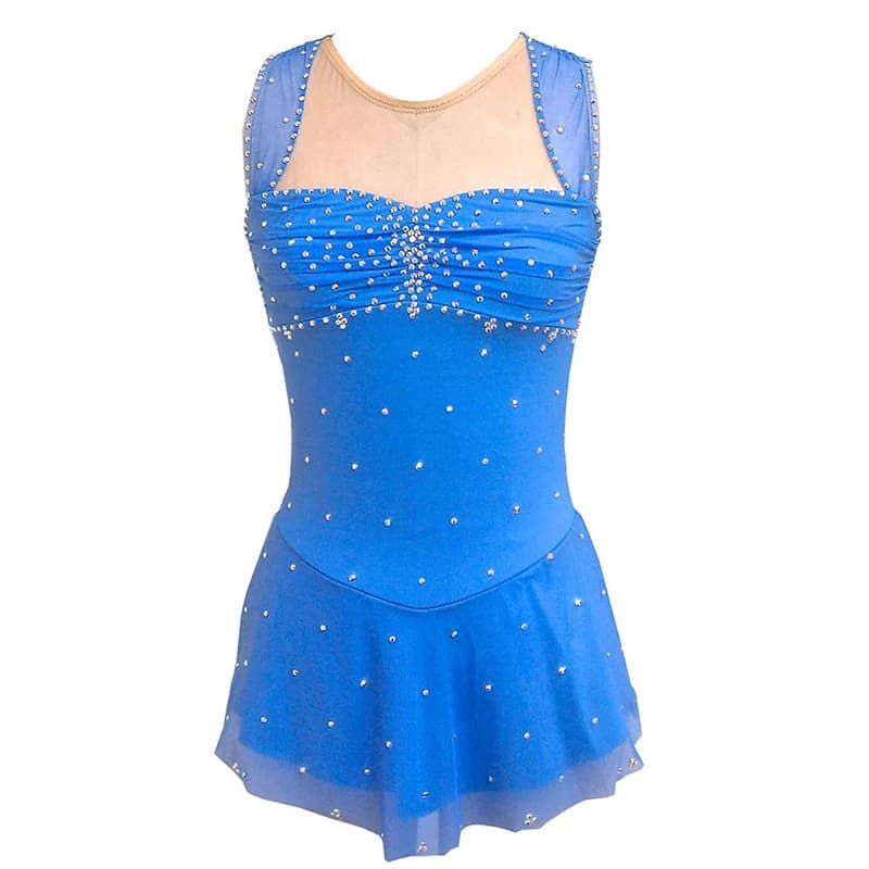Abito da pattinaggio su ghiaccio blu Body da ginnastica per ragazze Costume da ballo per balletto per bambini Abiti da pattinaggio per donna Abbigliamento da prestazione