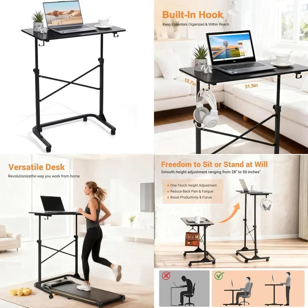 Convertitore da scrivania portatile in piedi per tapis roulant, altezza 28-49, tavolo per laptop 31x16 con ruote