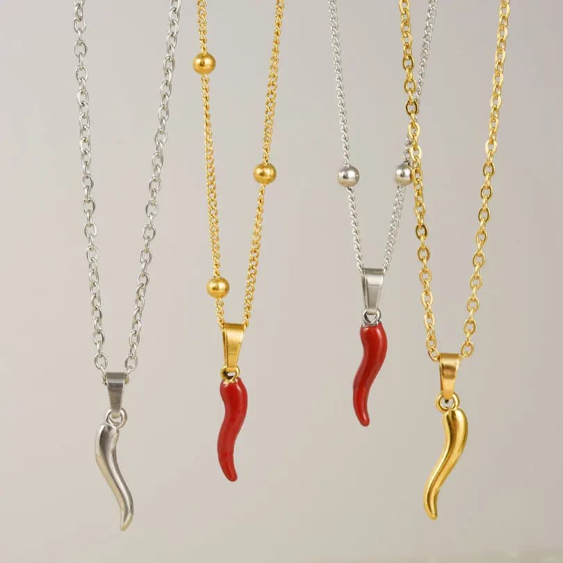 1Pc Stainless Steel Italian Cornicello Horn Chili Pendant Women Necklaces Gothic Hot Pepper Lucky Amulet Collares Bijoux Jewelry