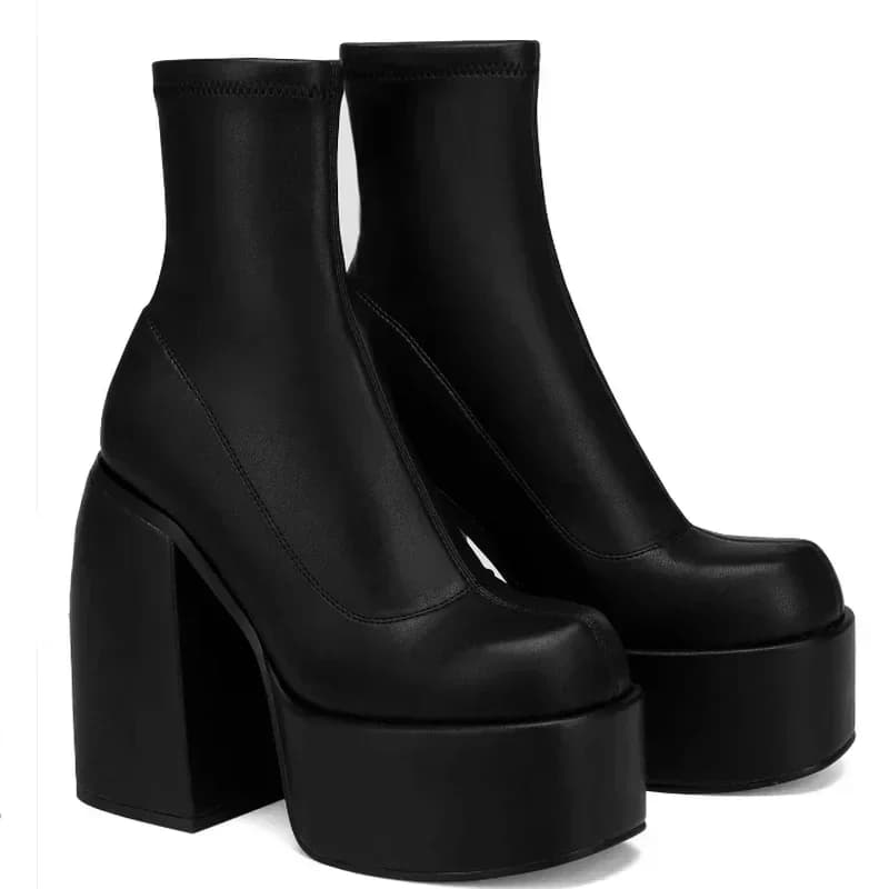 Stivaletti firmati per donna Piattaforma con tacco da donna di marca Stivali da cowboy blu robusti Scarpe da donna in PU solido Nuovi tacchi alti sexy da 10 cm