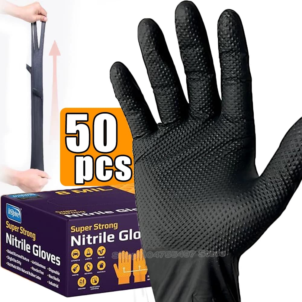 Thicken Diamond Nitrile Gloves Heavy Duty Mechanic Home Garden Disposable Glove with Textured Grip Antislip Safety Work Gloves
