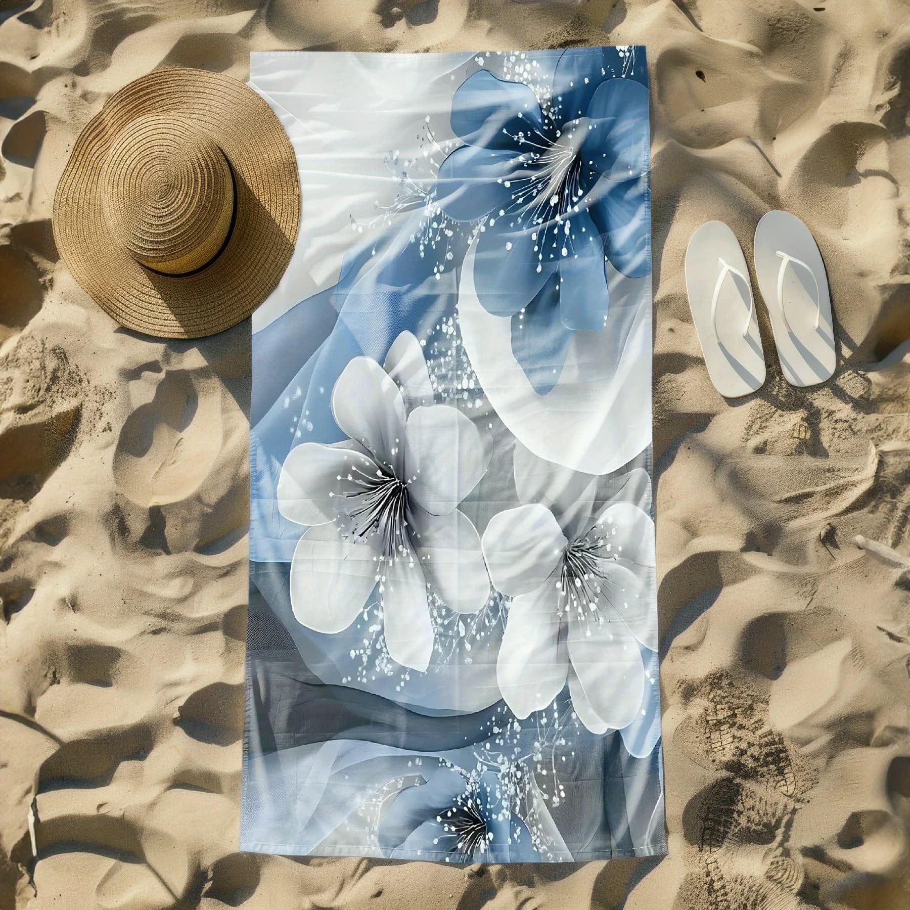 1 x telo mare con trama in marmo vintage con motivo floreale blu, tessuto in poliestere, adatto per yoga, fitness, viaggi, nuoto
