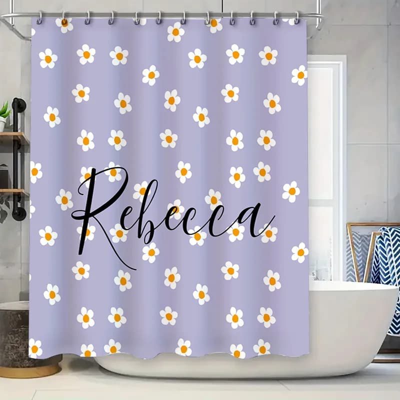 Tenda da doccia personalizzata con margherita affascinante: nome personalizzato per un'arredamento del bagno fresco e ispirato alla natura
