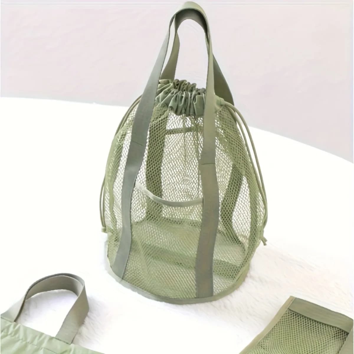 Borsa da toilette in nylon resistente con coulisse, custodia a rete con manico, tasche multiple, 4 colori