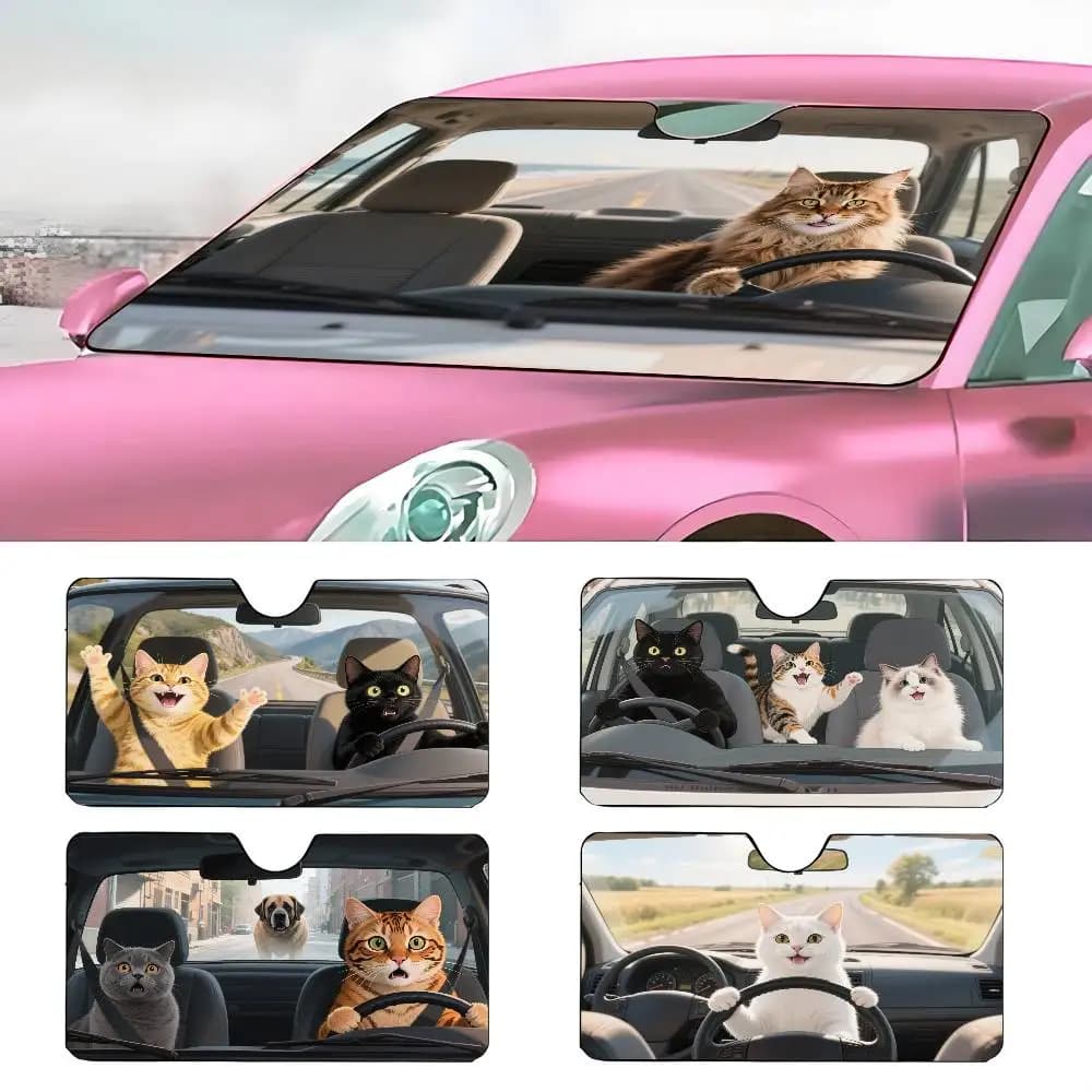 Divertente Drive Cat Realistico Cool Parasole per auto Parasole Parabrezza per auto Parasole Protezione UV e dispositivo di raffreddamento interno
