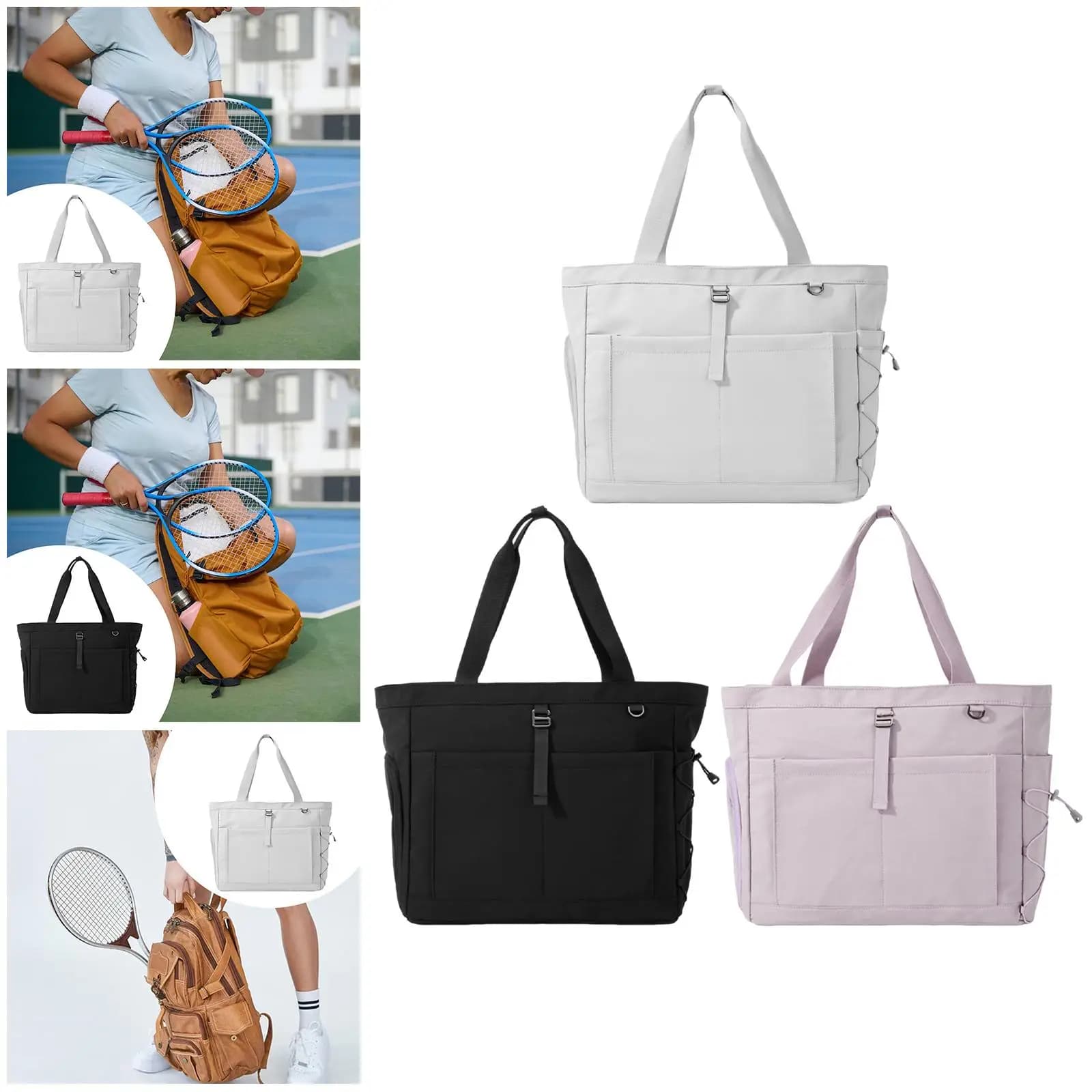 Borsa da Tennis Spaziosa per Palestra e Fitness con Scomparto per Scarpe, Bottiglia, Libri, Ombrelli e Racchette