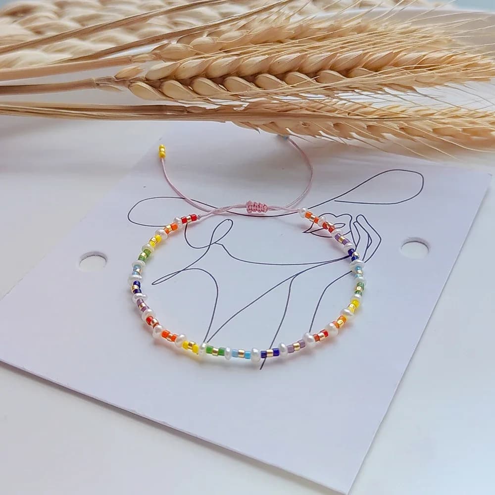 Kkwhead Boho braccialetti di perle arcobaleno per le donne braccialetto di perline di semi delicati regalo di gioielli semplici e sottili estate