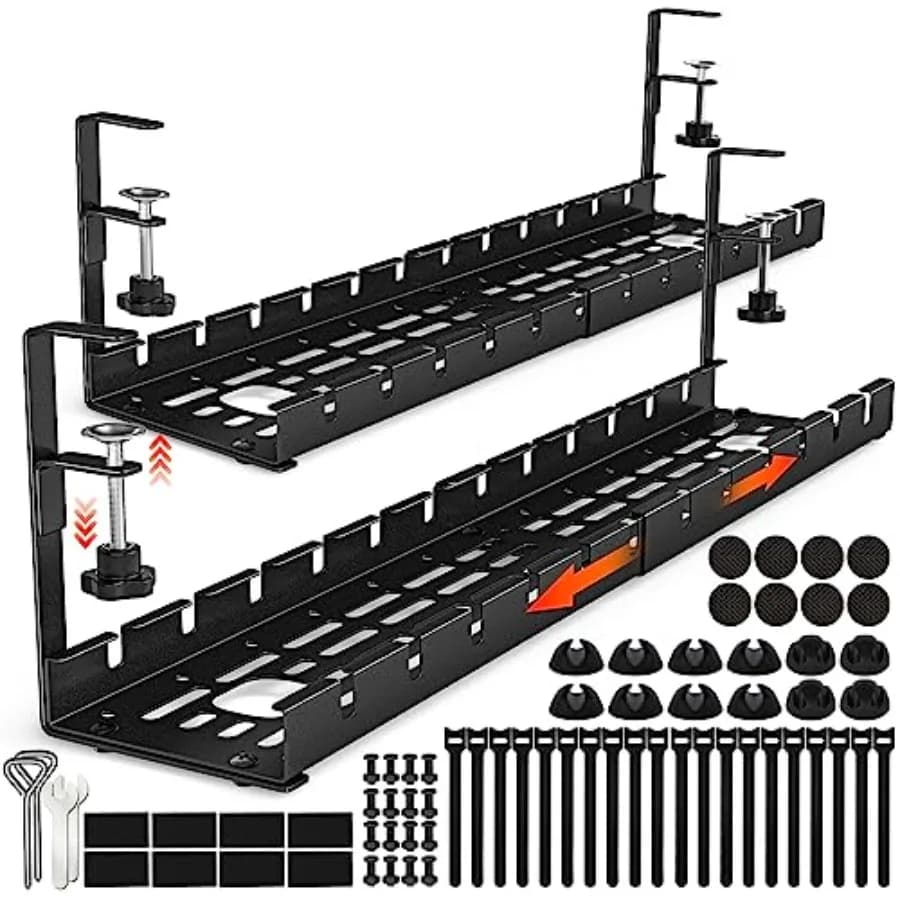 Set di 2 Organizzatori per Cavi Sotto Scrivania, Vassoio Retrattile 15.7"-31" Senza Foratura, Organizzatore per Cavi con Morsetto per Scrivania