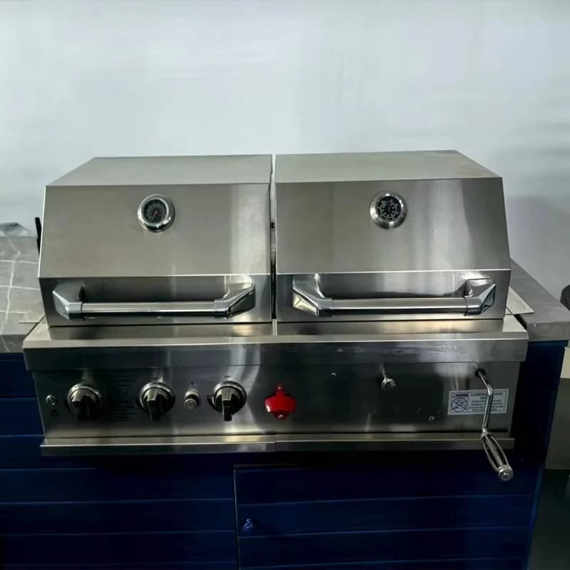 Termometro da cucina per esterni moderno con griglia per barbecue incorporata a 5 fuochi, adatto al propano in acciaio inossidabile