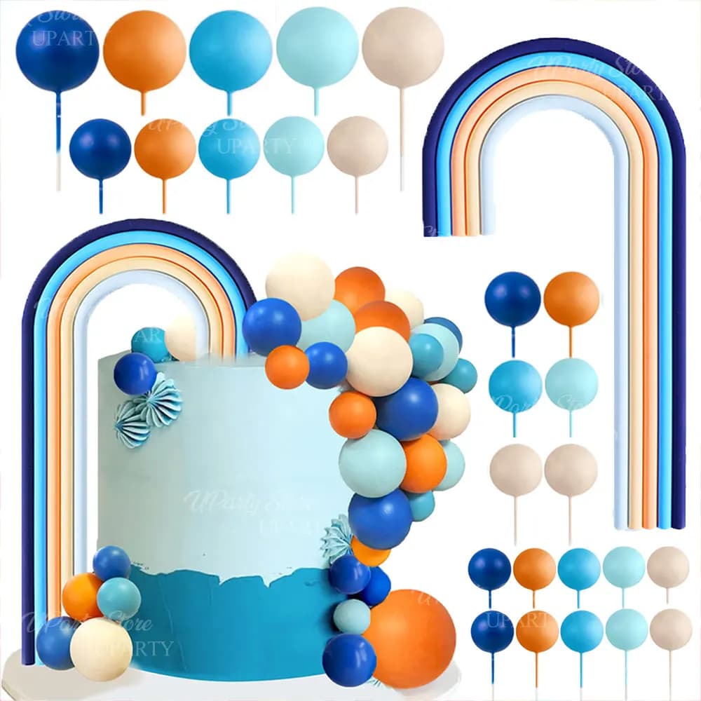 1 set di palline arancioni blu toppers per torta palline di schiuma toppers per torta arcobaleno blu arancione per decorazioni per torte per cani di compleanno per baby shower