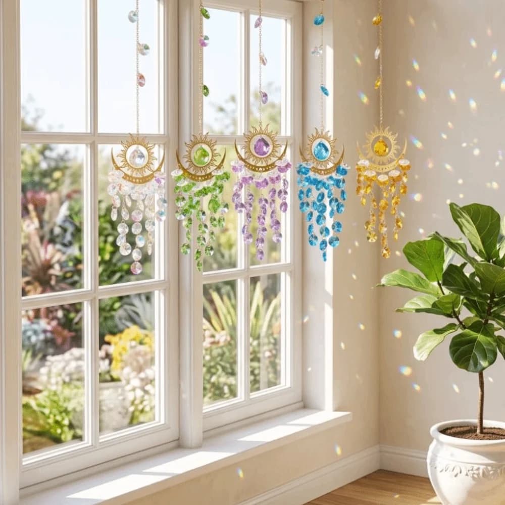 Energy Gemstone Diamond Prisms Sun Catcher Moon Eye Light and Shadow Wind Chime AB Colourful Hanging Crystal Catcher Outdoor