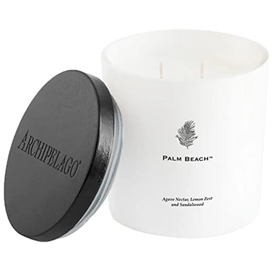 Candela di Lusso al Profumo di Nettare di Agave, Scorza di Limone e Legno di Sandalo, Elegante Candela in Vetro Bianco, Cera di Cocco, Doppia Stoppa, Durata 100 Ore