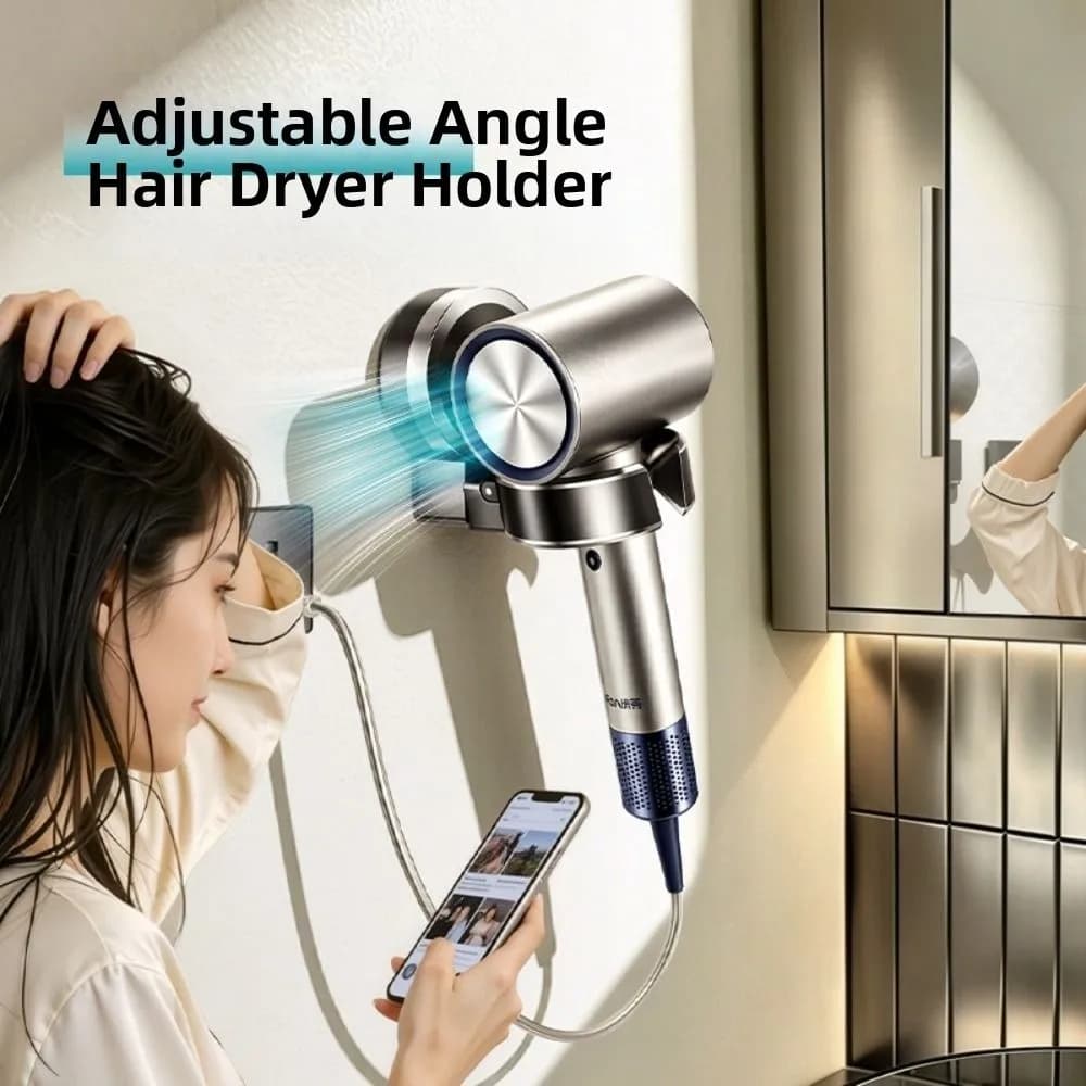 Suction Cup Hair Dryer Storage Rack Foldable Detachable Hair Dryer Bracket Adjustable Space Saving Bathroom Organizer