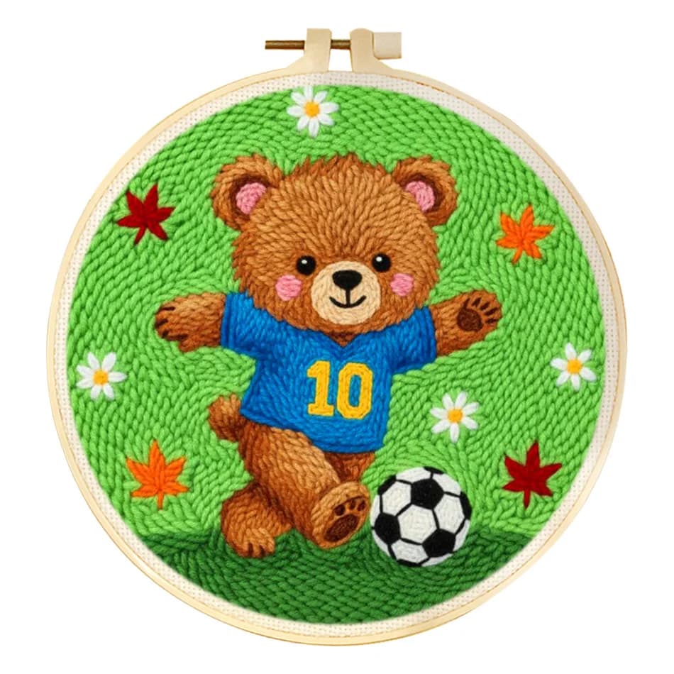 RUOPOTY Diy Needle Punch Kit Crafts Adult Brown Bear Football Craft Kits Animal Punch Needle Kits Adults Wall Art Picture Art