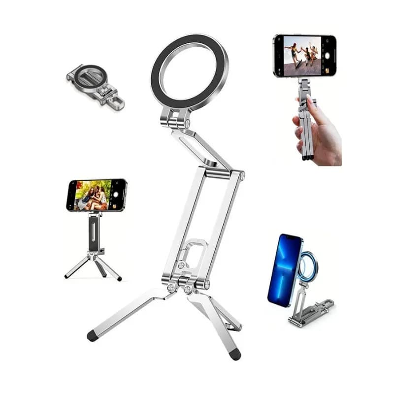 MagSafe Steel Mini Tripod Stand 2 Magnet Rings Phone Tablet Holder Mount for iPhone 16 15 14 13 12 Pro Max Plus