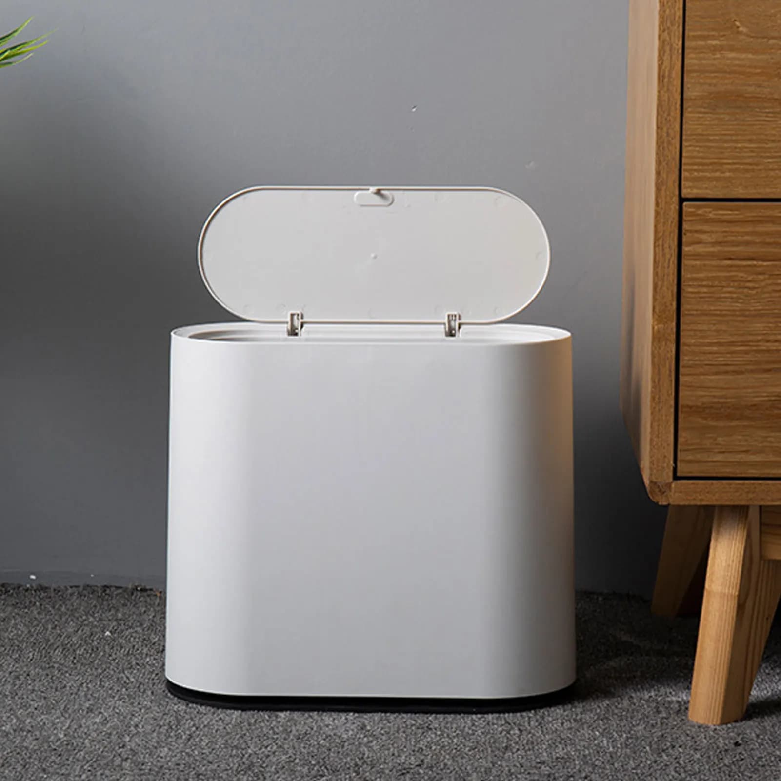 Bidone della spazzatura Bidone della spazzatura in plastica con coperchio tipo pressa Grande contenitore della spazzatura bianco per bagno, camera da letto, cucina, ufficio