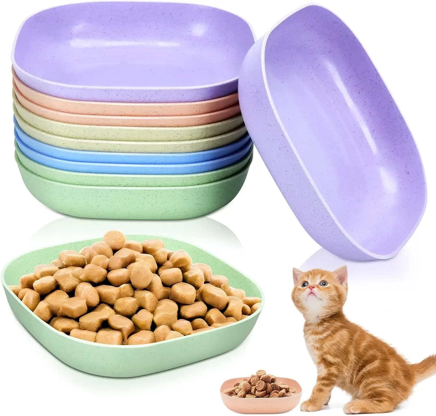 Set di 10 Ciotole Larghe per Gatti, Piatti in Plastica da 14,5 cm per Alleviare l'Affaticamento dei Muschioli, per Alimentazione Umida e Secca, per Animali Domestici da Interno ed Esterno