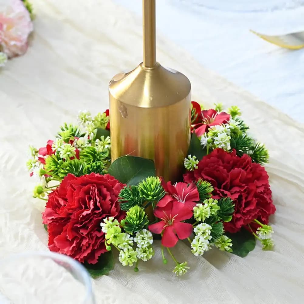 Ghirlanda Portacandele con Fiori Artificiali, Anello Portacandele a Sfera con Crisantemi Finti, Supporto Floreale Simulato per Candele Tealight per Casa e Matrimoni