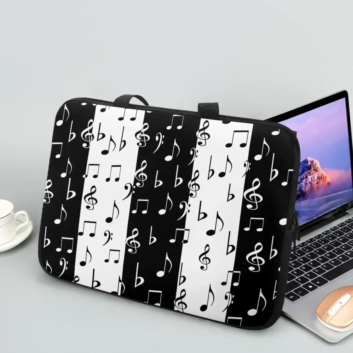 Borsa per Laptop Personalizzata da 10 12 13 15 17 Pollici, Custodia per Tablet, Borsa per Computer con Motivo a Note di Pianoforte, Borsa a Tracolla Portatile per PC, Borsa da Viaggio per Adulti