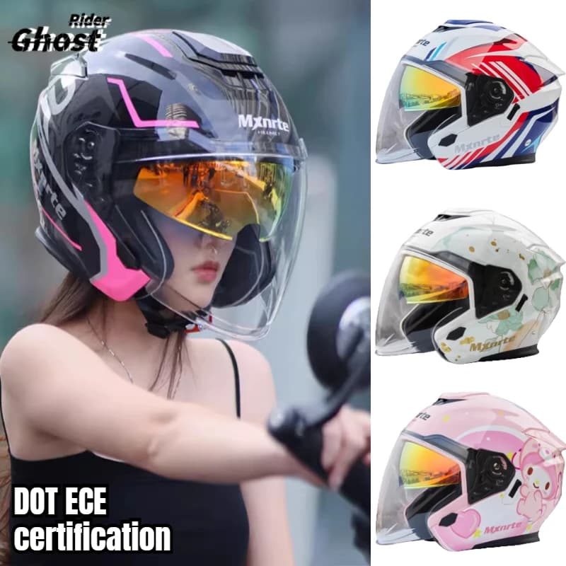 Casco mezzo casco moto con certificazione ECE DOT Casco 3/4 Casco di sicurezza estivo per bici elettrica maschile Casco Moto