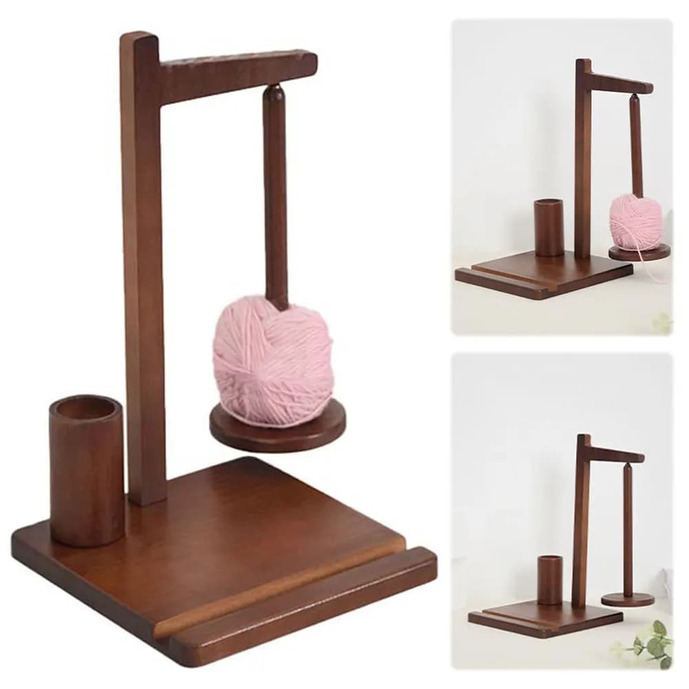 Porta Filati in Legno 3-in-1 Girevole, Supporto per Palline di Filato, Dispenser per Filati, Regalo per Amanti dell'Uncinetto