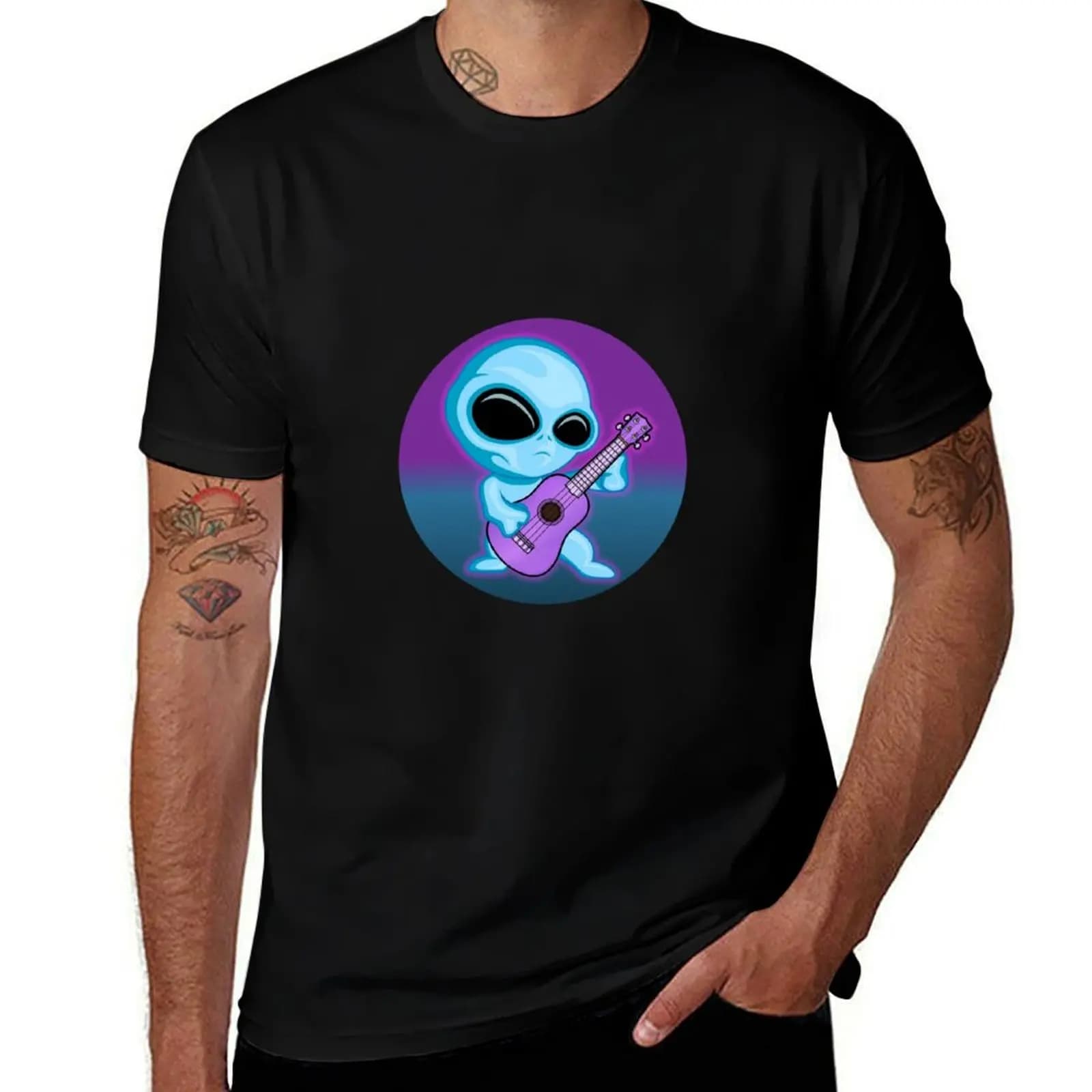 Ukulaliens Ukulele Club Sticker T-Shirt Daily Wear Print T-Shirt