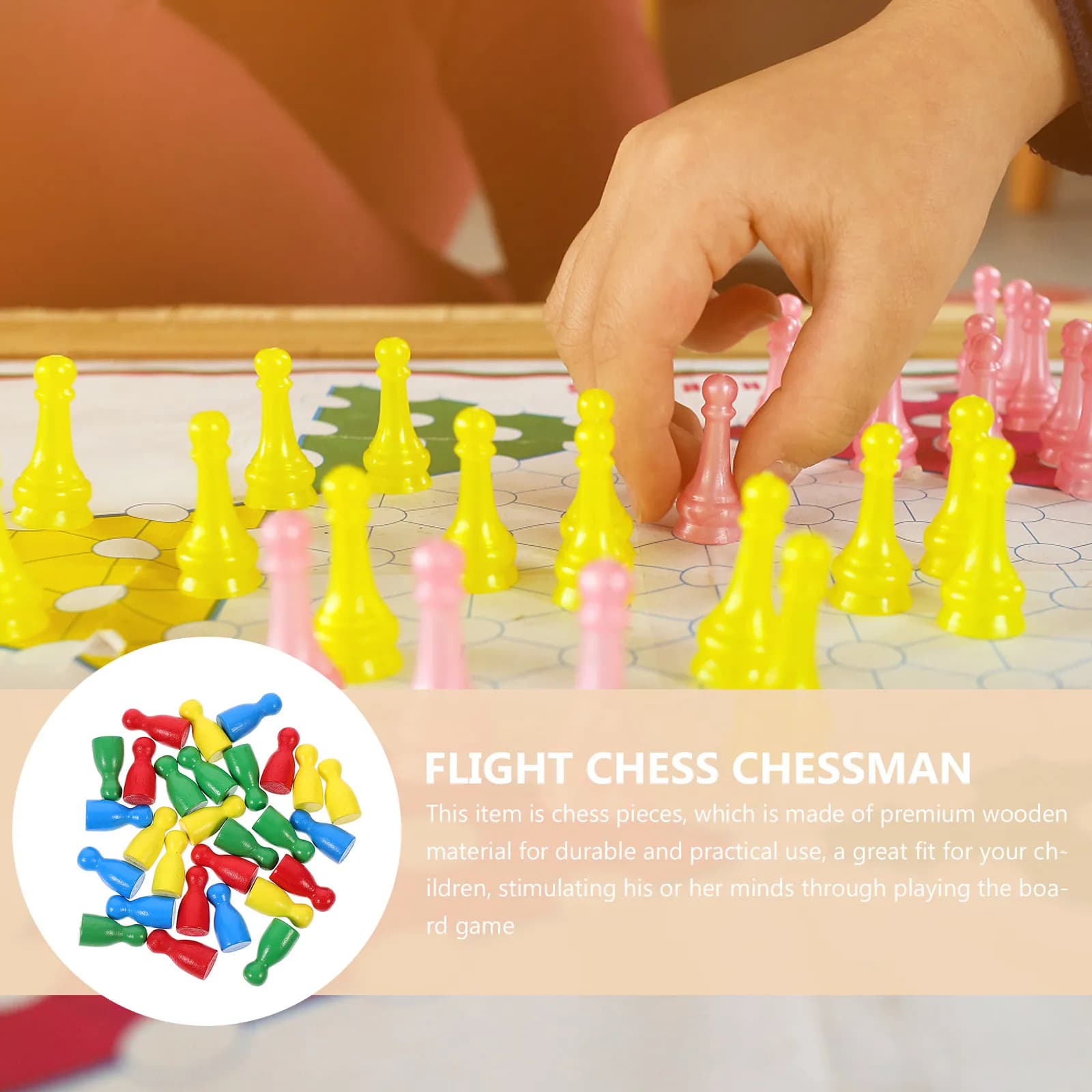 48Pcs Wooden Board Game Chess Pieces Human Shape Chessman Educational Set Portable for Home Office School Chess Pieces