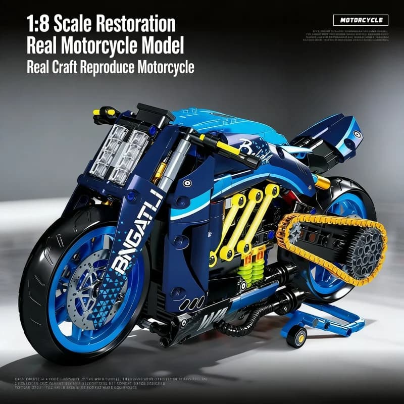 Blocchi da Costruzione Moto BNGATLI W4 1:8, Modello Tecnico di Moto Sportiva, Giocattolo da Collezione in Mattoncini