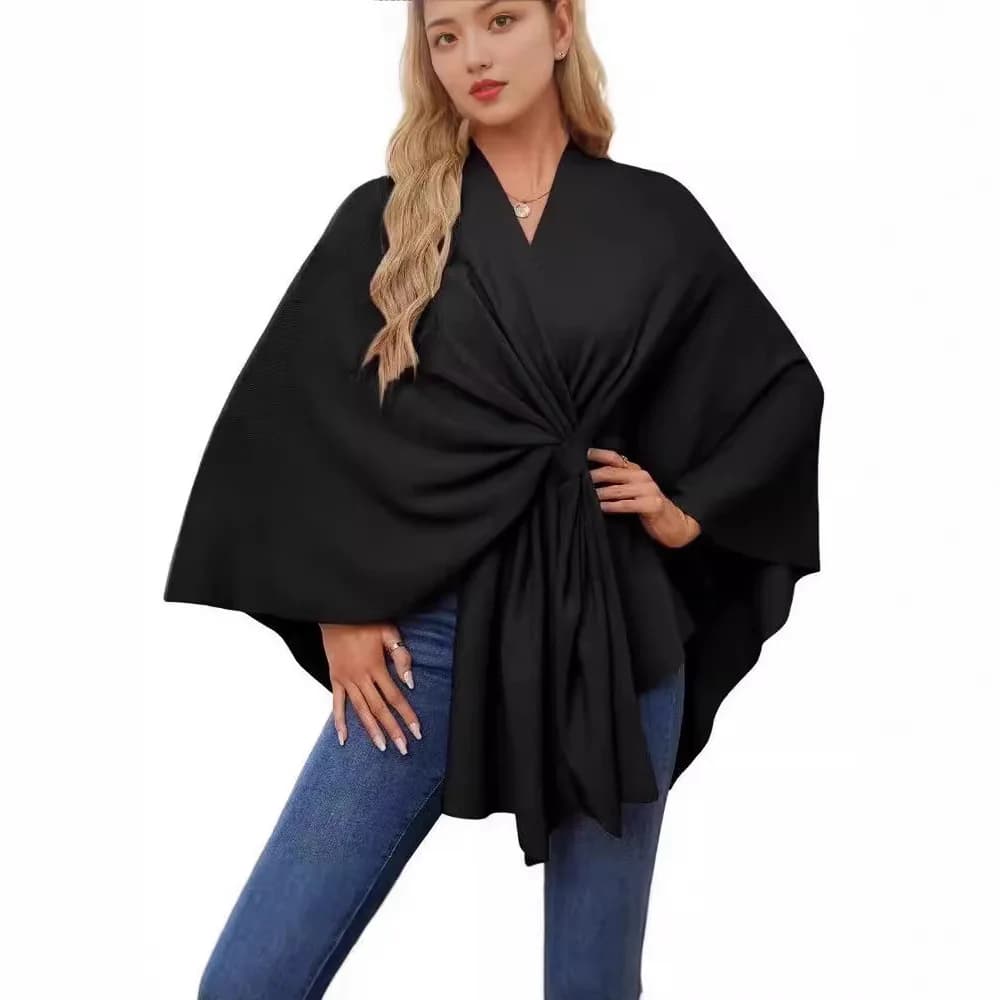 New Autumn Winter Women's Sliding Ribbed Mantle Jacket Stylish House Chimney Stylish Mantelle Pour Femmes Winter Poncho Mantelle Chales