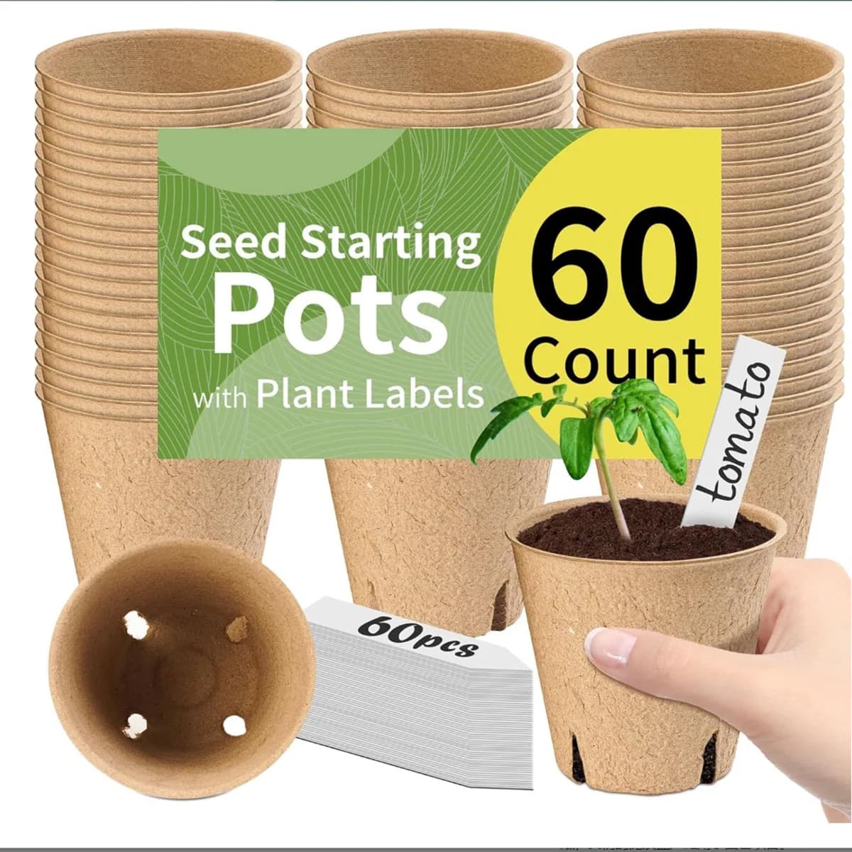 Ecological biodegradable seedlings - Sustainable plant pulp seedlings with exhaust holes, including free plant signs for home gardening (20/60/130 packs)