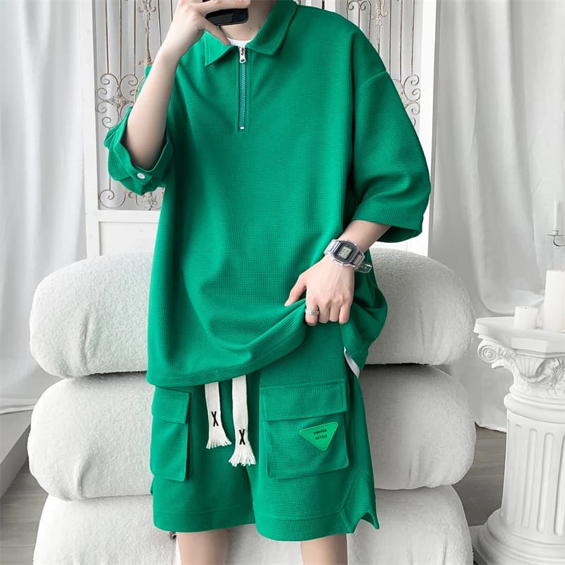 2026 New Summer Men's Set Loose Casual Sports Suit Pullover T-shirt and Shorts Two Piece Set Fashion Short Sleeve Tracksuit