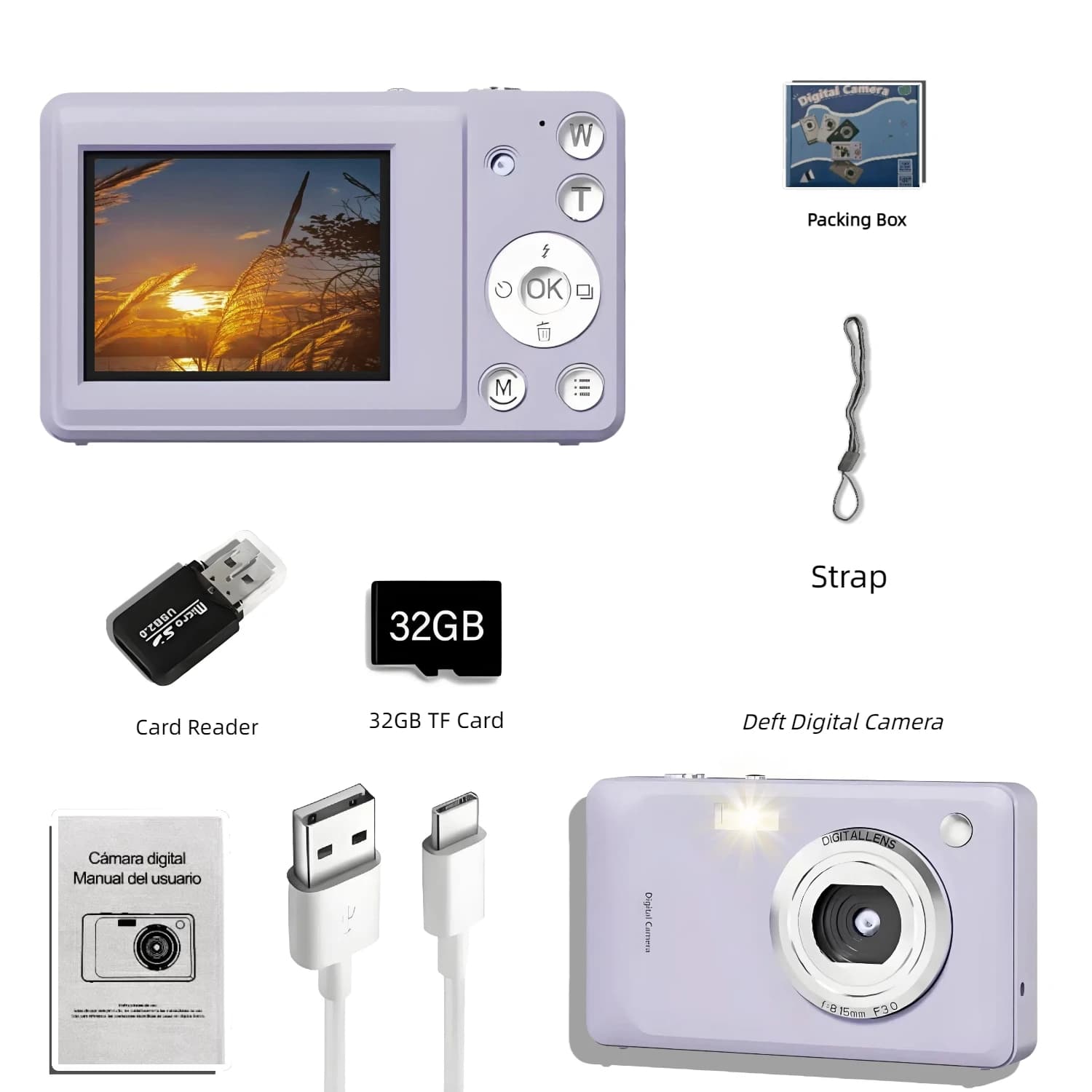 Fotocamera digitale per principianti Videocamera HD 1080p Selfie Stick portatile con visione ottica Scheda TF da 32 GB Fotocamera digitale compatta regalo