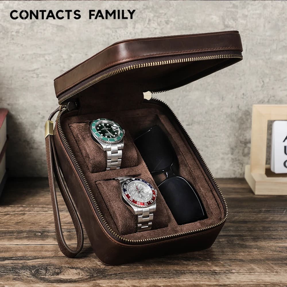 Custodia da viaggio per orologio in vera pelle scatola per occhiali da sole con fodera morbida cinturino per gioielli organizzatore di immagazzinaggio regalo per gli amanti degli orologi