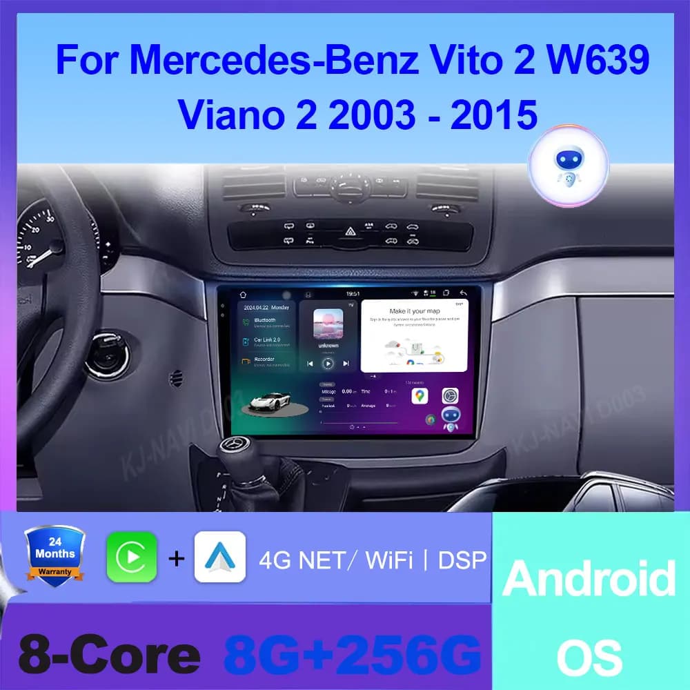 Android 16 Auto Wireless Carplay Autoradio Multimediale Per Mercedes-Benz Vito 2 W639 Viano 2 2003 - 2015 Navigazione GPS 4G + WIFI
