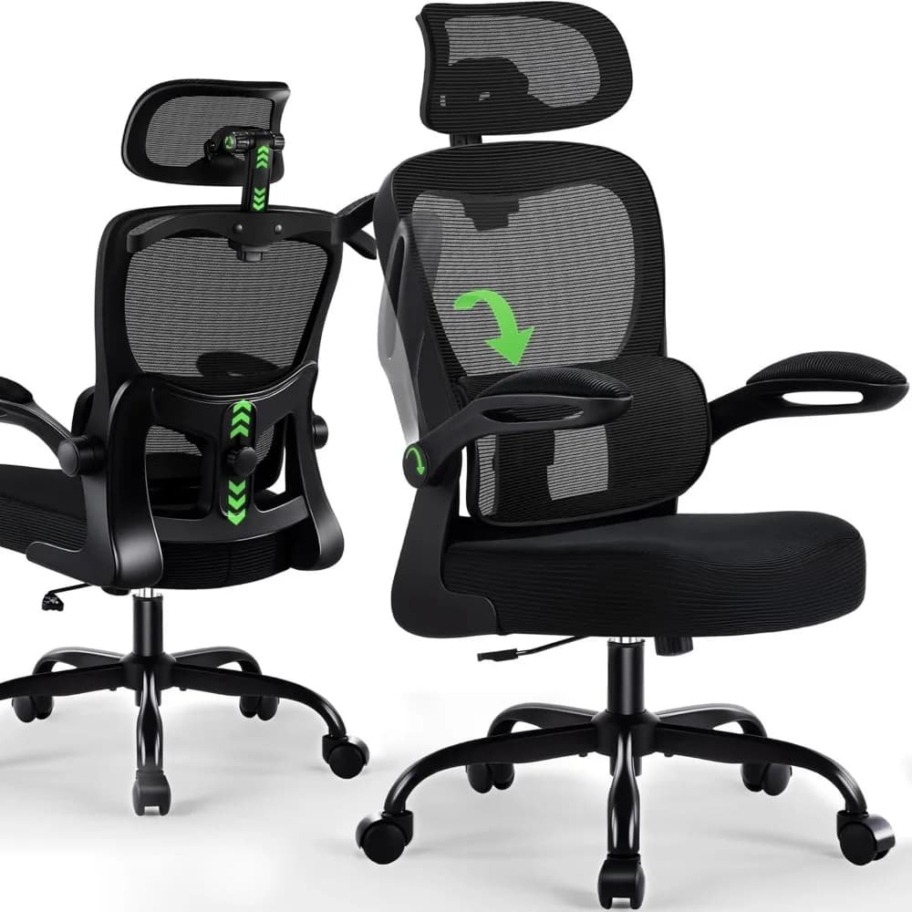 Sedia da Ufficio con Schienale Alto in Rete, Supporto Lombare Regolabile, Poggiatesta e Ruote Girevoli per Casa, Lavoro e Gaming