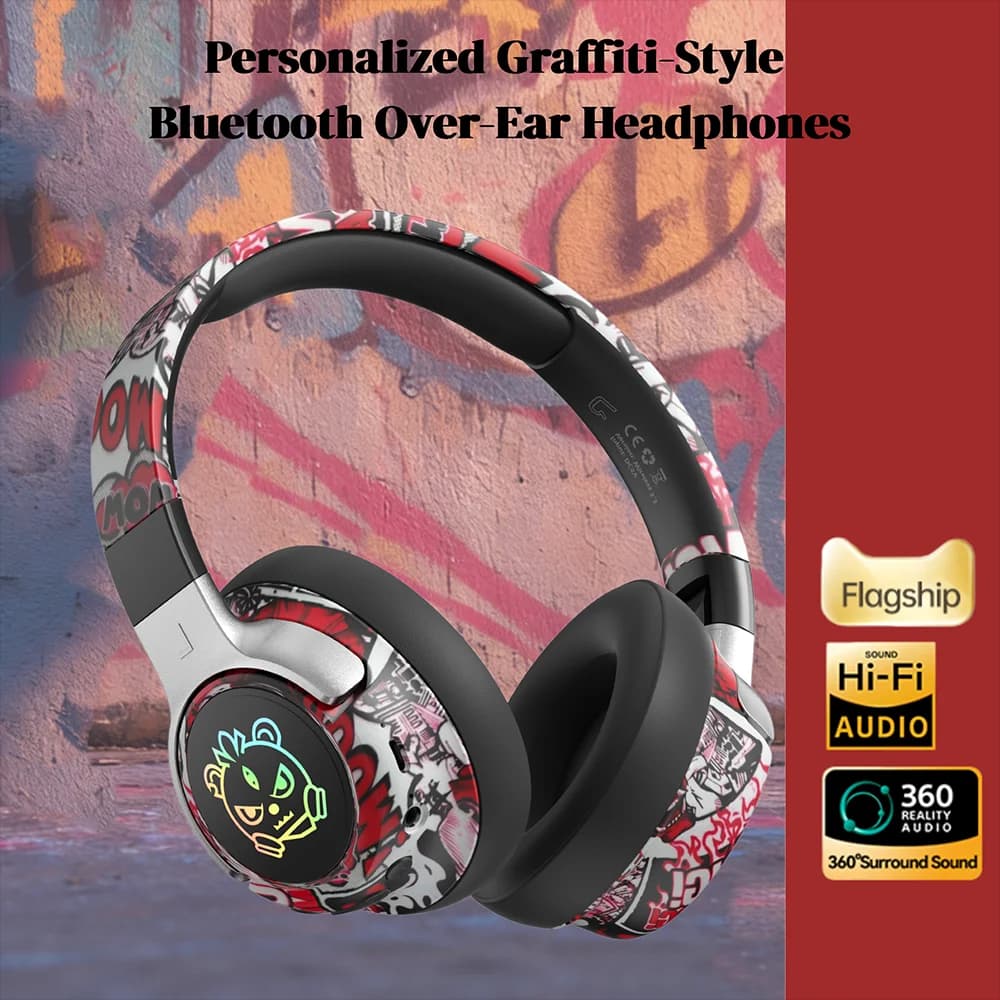Cuffie da Gaming Wireless 360 ° Cuffie Over-Ear con Audio Stereo, Batteria da 350mAh, Audio ad Alta Risoluzione, Auricolari Sportivi
