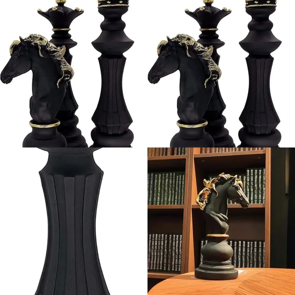 Set di scacchi con statue di re, regina e cavaliere - Figurine da collezione per l'arredamento di casa e ufficio