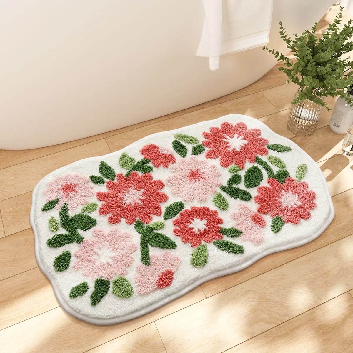 Tappetino da bagno creativo con fiori, decorazione per il bagno di casa, tappeto floccato addensato, tappeto in super fibra, tappetino assorbente antiscivolo