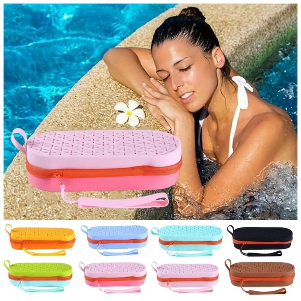 Silica Gel Nail Glass Case with Drainage Hole, Portable, for Eyeglasses, Soft, with Hinge, Unisex