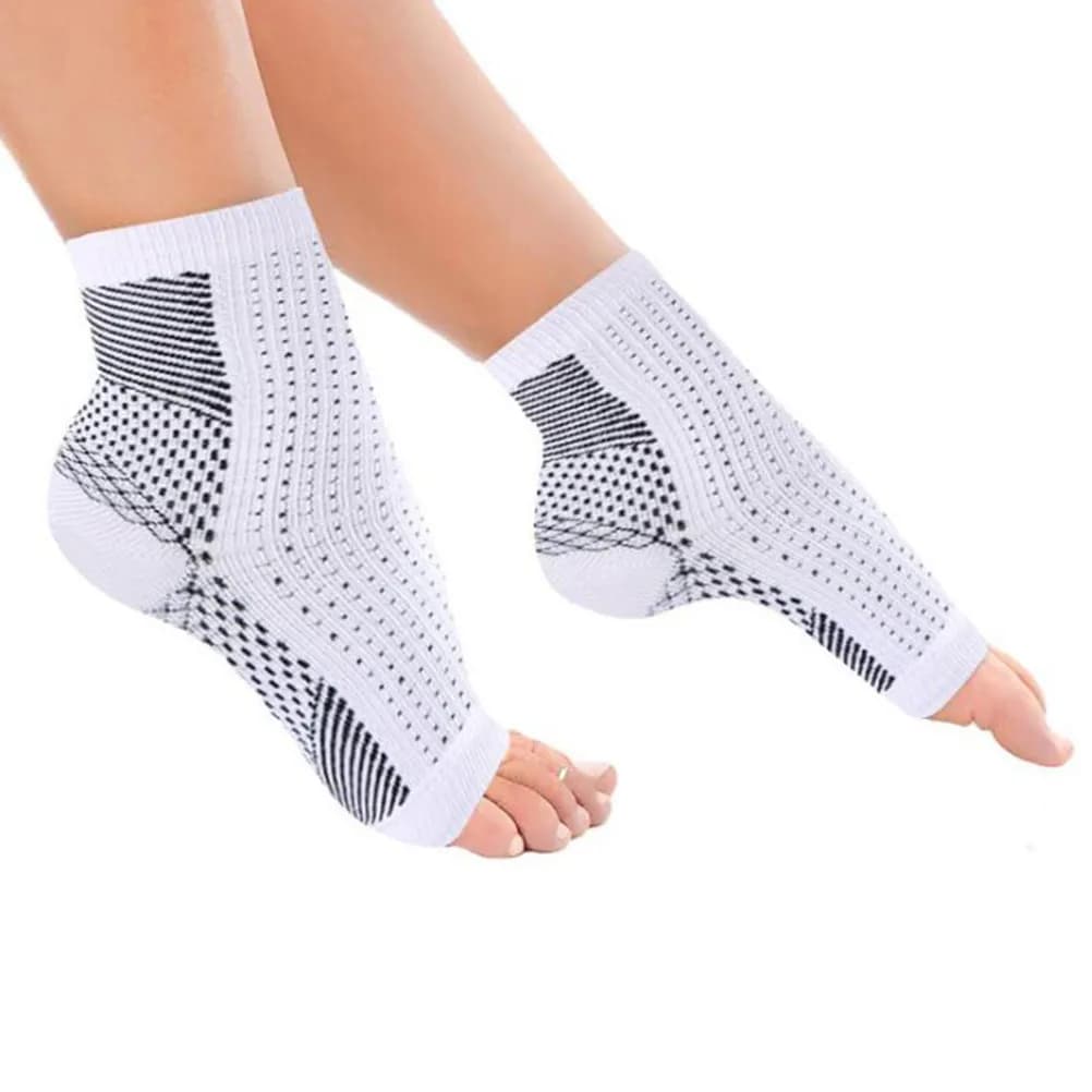 2 pezzi di calzini a compressione per fascite plantare, supporto per la caviglia, recupero, sollievo dal dolore, calzini sportivi elastici e traspiranti X/XL bianchi