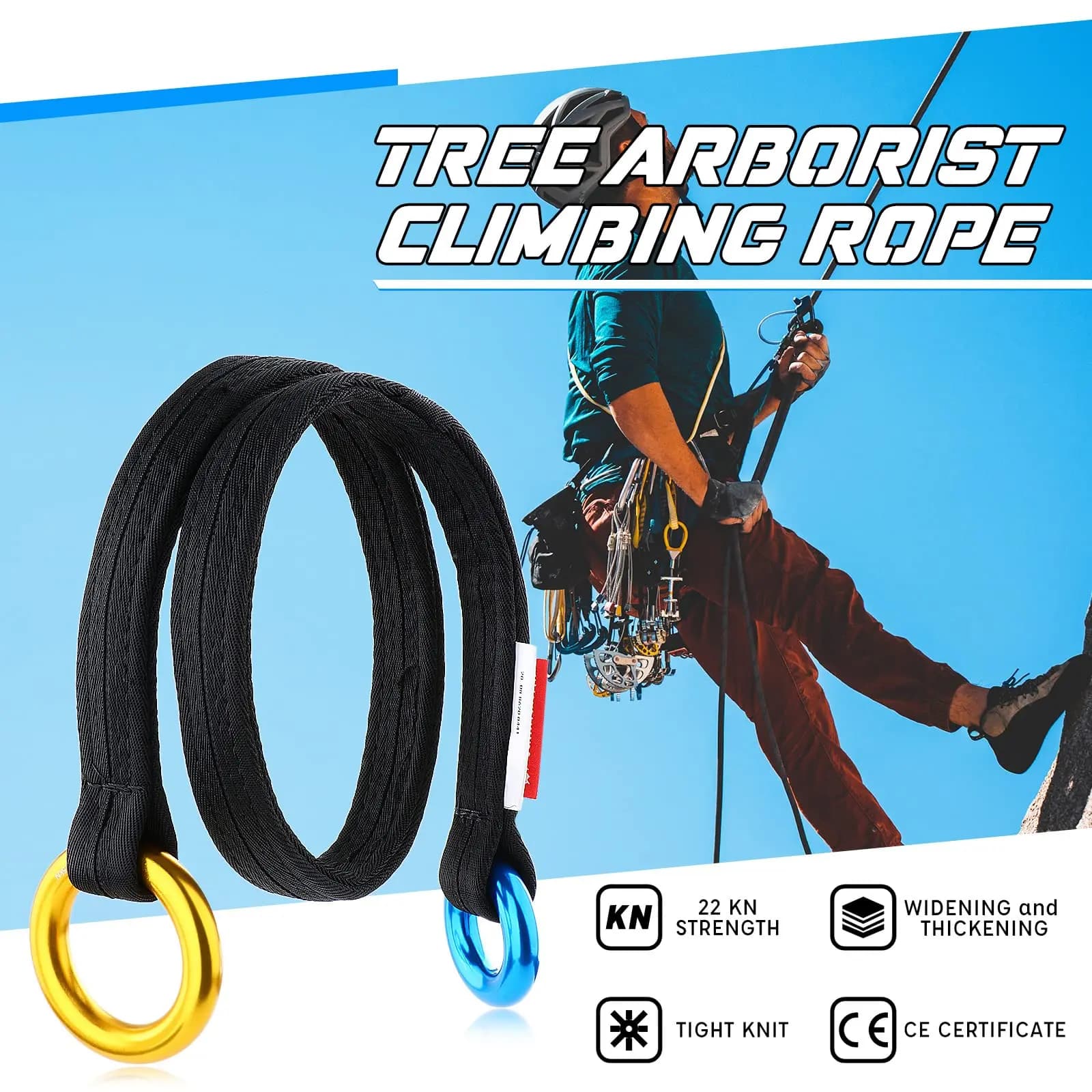 Corda da arrampicata per arborista ad albero attrezzatura per attrezzi ad anello di risparmio di attrito 90/120cm ancoraggio recuperabile per arobista