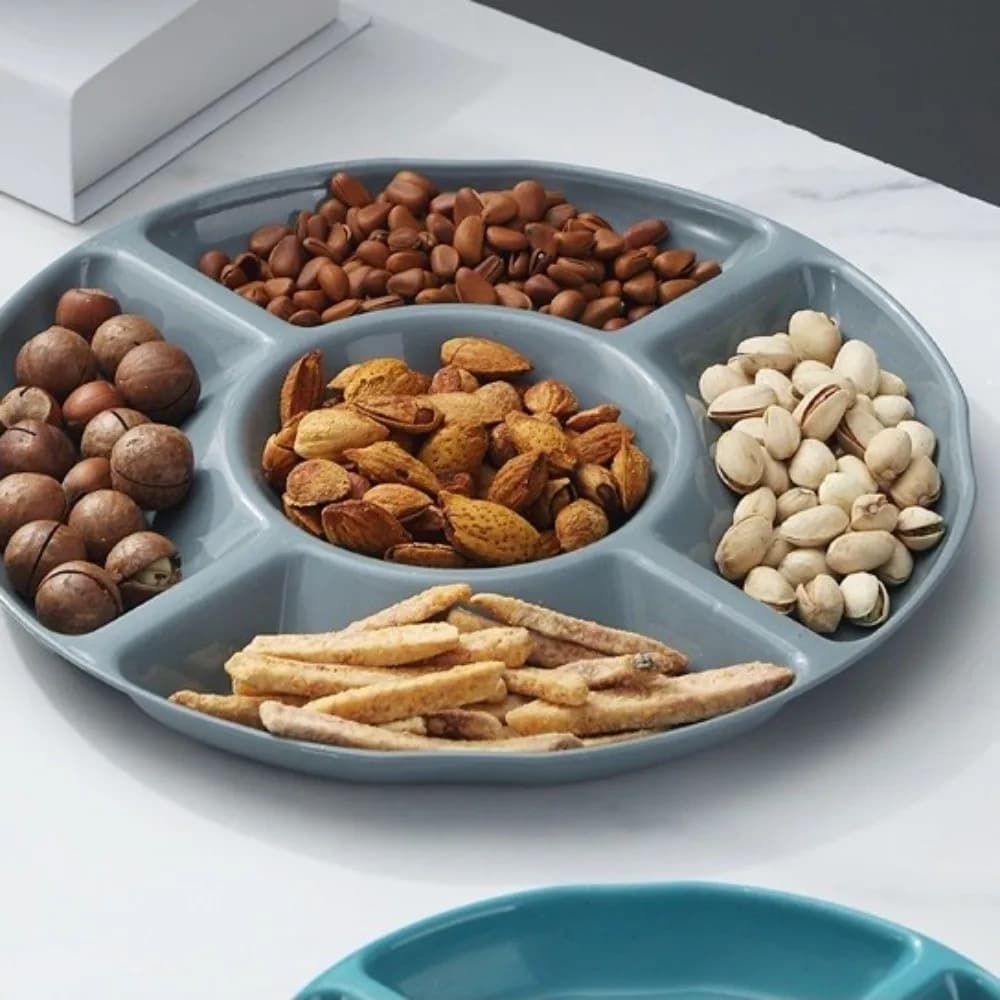 Vassoio Portatile in Plastica per Alimenti, Piatto Diviso a Forma di Fiore Riutilizzabile, Contenitore per Snack a 5 Scomparti per Uso Domestico